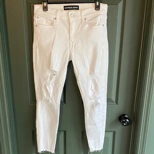 Express White Distressed Skinny Jeans for Women - Ripped Knee Detail